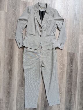 White House Black Market Suit Set Size 10 Gray Houndstooth Blazer Pants Tapered